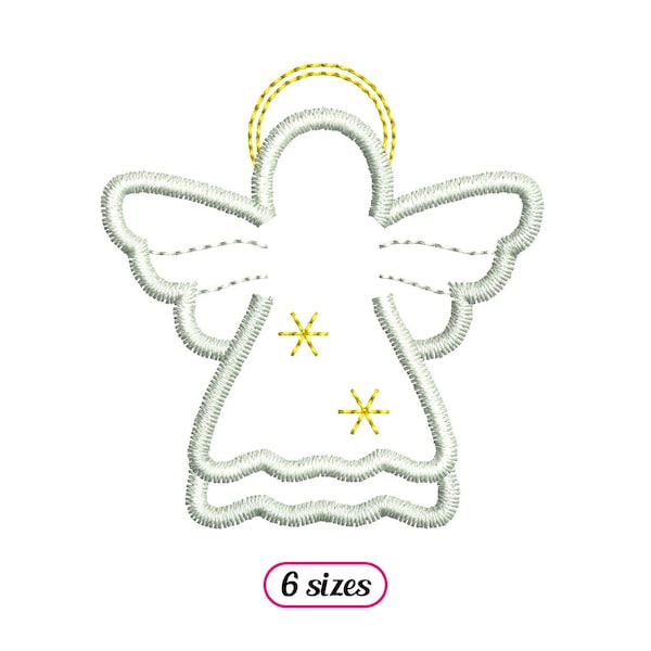 Mini Angel Machine Embroidery design - Angel Outline Zig Zag Stitch – Angel with Stars – Christmas Decoration Many Sizes - INSTANT DOWNLOAD