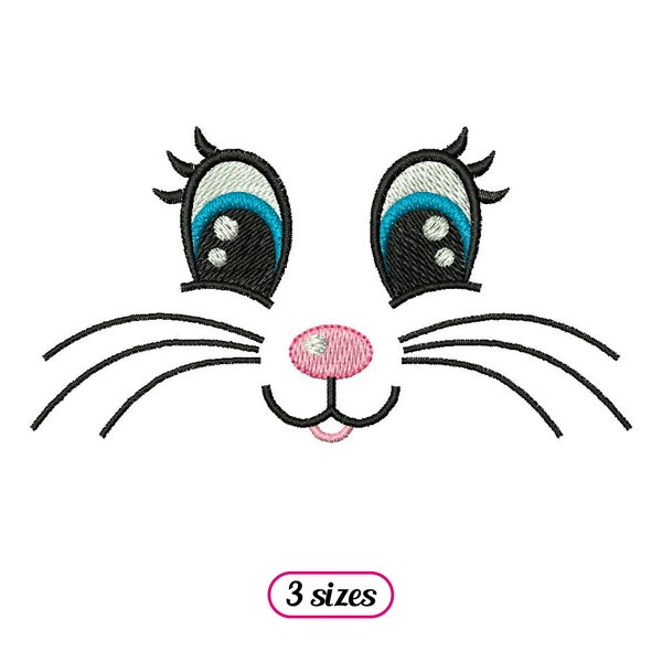 Bunny Face Machine Embroidery design – Cute Rabbit Face – Cat Mask Expression – Easter Animal Doll Eyes Nose Whiskers - INSTANT DOWNLOAD