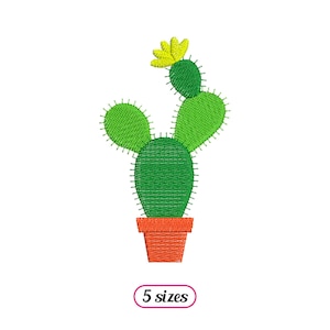 May include: A green cactus with a yellow flower on top, potted in an orange pot. The cactus has three arms, two of which are round and one is long and thin.