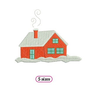 Snowy Mountain House in the Winter Machine Embroidery design - 5 sizes - INSTANT DOWNLOAD
