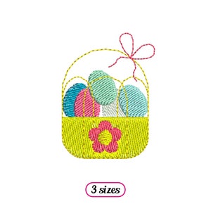 Mini Easter Egg Basket Machine Embroidery design – Cute Easter Basket Bow and Flower – Easter Basket Filled Painted Eggs - INSTANT DOWNLOAD