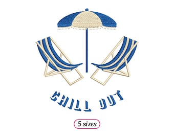 Beach Chairs Chill Out Logo Machine Embroidery design - 5 sizes - INSTANT DOWNLOAD