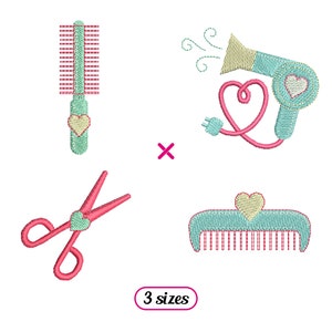 Mini Friseur Maschinenstickerei – Schere, Bürste, Föhn, Kamm – 3 Größen – SOFORT-DOWNLOAD