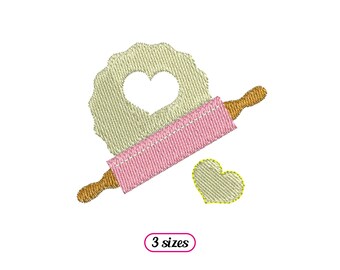 Mini Rolling Pin with Heart Biscuit Machine Embroidery design - 3 sizes - INSTANT DOWNLOAD