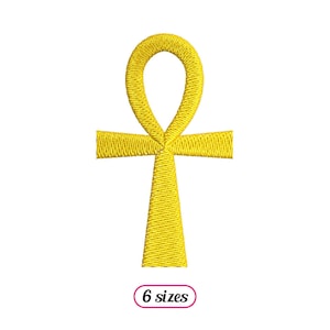 May include: A yellow embroidered Ankh symbol, an ancient Egyptian hieroglyph representing life, is shown on a white background. The image includes the text "6 sizes".