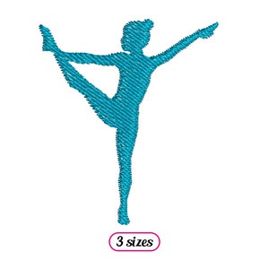 May include: A blue silhouette of a person in a yoga pose. The person is standing on one leg with the other leg extended behind them. The arms are outstretched, one to the side and the other above the head.