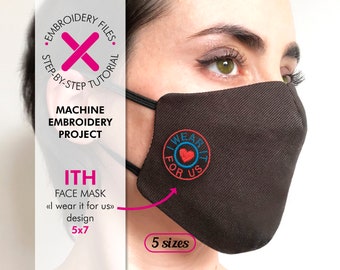 Motif de broderie Machine masque facial - 5 tailles de cercle + message de soutien - motif de masque ITH sans couture centrale - fichier à TÉLÉCHARGEMENT IMMÉDIAT