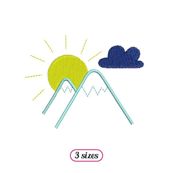 Mini Mountains Landscape Machine Embroidery design – Mountains with Sun and Cloud – Cute Moutains Icon Winter Sport - INSTANT DOWNLOAD