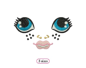 Doll Face Machine Embroidery design – Cute Doll Face – Precious Doll Girl Expression – Dolly Eyes Eyelashes Nose Mouth - INSTANT DOWNLOAD