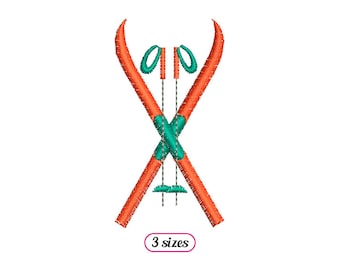 Mini Ski Machine Embroidery design – Winter Skis Mountain Ski Pole - Snow Sport Skiing Winter Ski Stick - INSTANT DOWNLOAD File