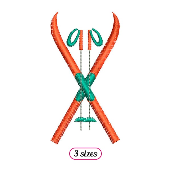 Mini Ski Machine Embroidery Design – Winter Skis Mountain Ski Pole - Snow Sport Skiing Winter Ski Stick - INSTANT DOWNLOAD File