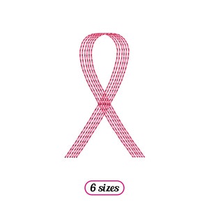 Puede incluir: Cinta rosa con un patrón de rayas blancas. La cinta está atada en un lazo. 6 tamaños.