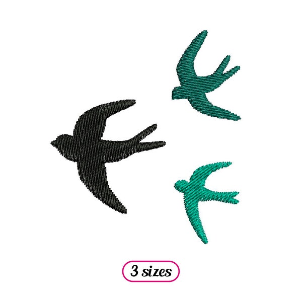 Motif de broderie Machine mini hirondelles - petite hirondelle - silhouette en vol d'oiseaux forme simple - animal au point de remplissage - TÉLÉCHARGEMENT IMMÉDIAT