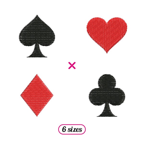 Mini Cards Suits Set Machine Embroidery Design – Spades, Hearts, Diamonds, Clubs – Small Suits Icons - Playing Cards Ace - INSTANT DOWNLOAD