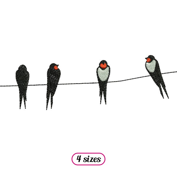 Swallows on Wire Machine Embroidery design - 4 sizes - INSTANT DOWNLOAD