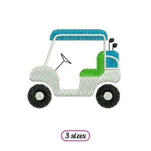 Minigolfkar machineborduurontwerp - golfbuggy, golftas, golfclubs - golfbaan - spelersportuitrusting - INSTANT DOWNLOAD