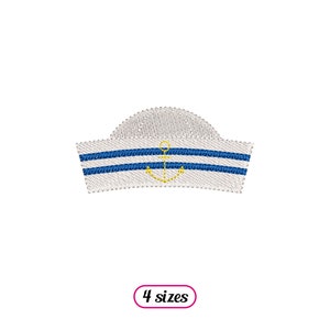 May include: White sailor hat with blue stripes and a yellow anchor embroidery. 4 sizes.