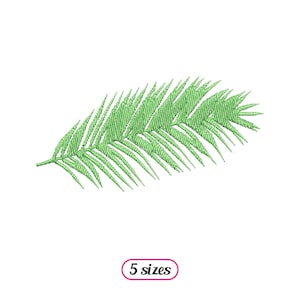 Op de afbeelding: Een enkel groen palmblad borduurontwerp, verkrijgbaar in 5 maten.
