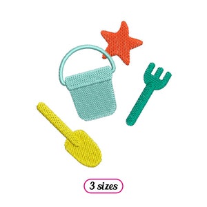Mini Beach Toys Machine Embroidery design, Cute Beach Bucket, Shovel, Rake, Castle Mold - 3 sizes - INSTANT DOWNLOAD