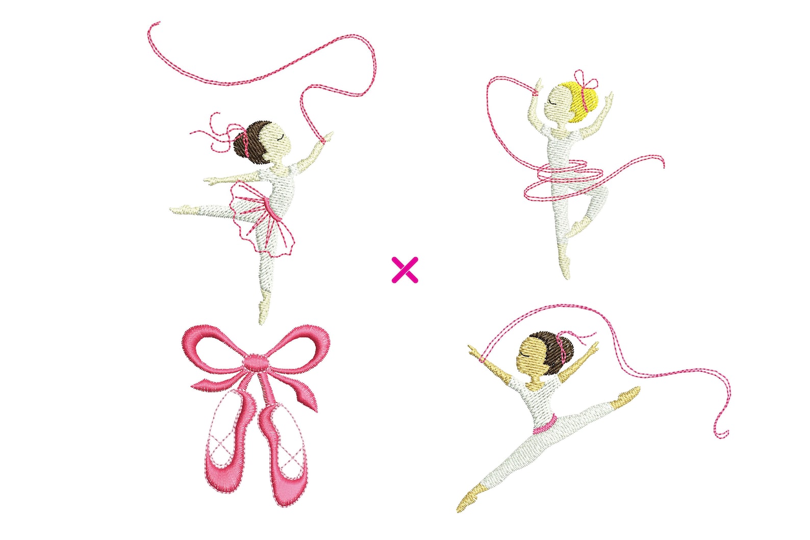 mini dancing set machine embroidery design – ballerina pointe dancers, gymnasts, ballet shoes – girl dance gym embroidery - inst