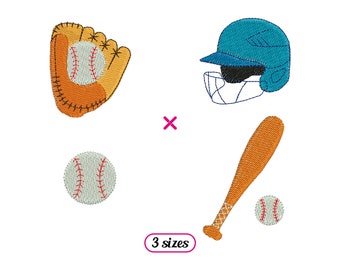 Mini Baseball Set Machine Embroidery Designs – Glove, Ball, Bat, Helmet – Baseball Fielder Batter – Team Player Equipment - INSTANT DOWNLOAD