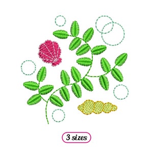 May include: Embroidered design featuring a pink seashell, green leaves, and a yellow seahorse with a white background. The design is available in three sizes.