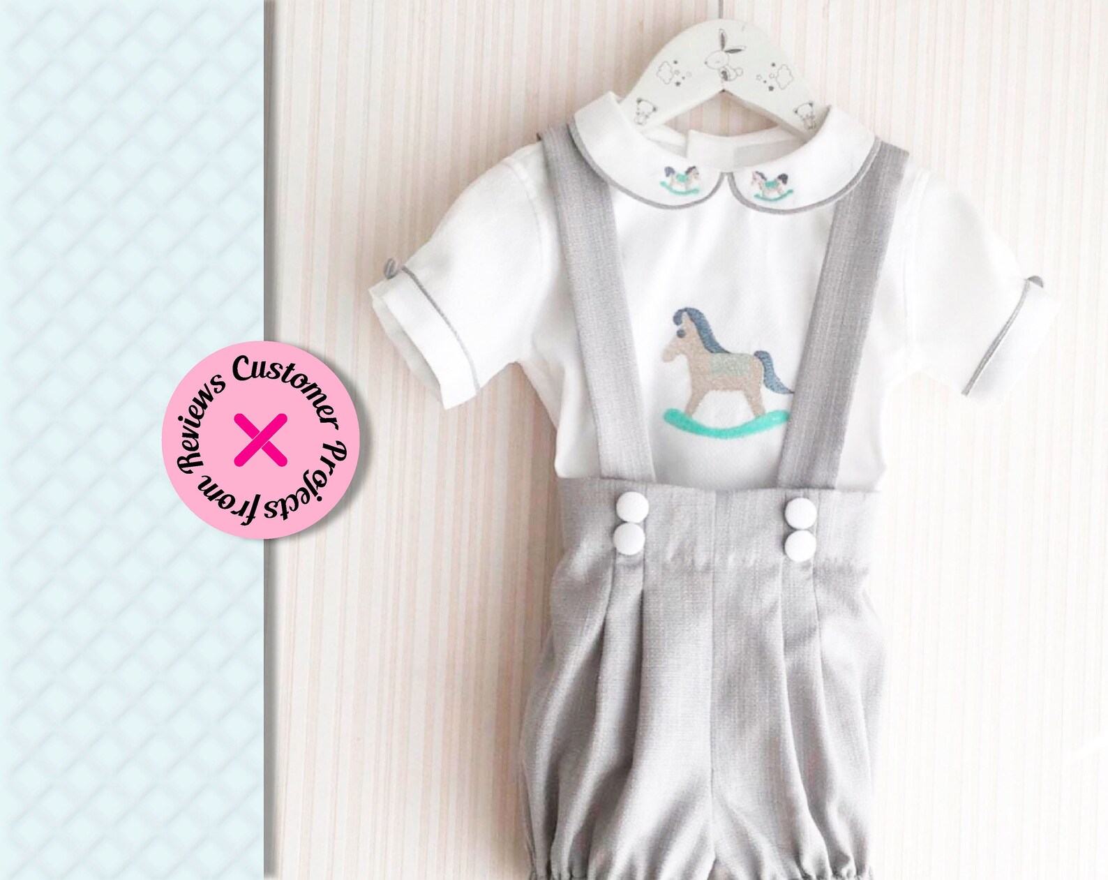 Newborn All-In-One With Rocking Horse Embroidery In Blue (1-6mths)