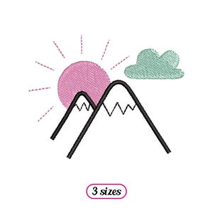 Mini Mountains Landscape Machine Embroidery design – Mountains with Sun and Cloud – Cute Moutains Icon Winter Sport - INSTANT DOWNLOAD