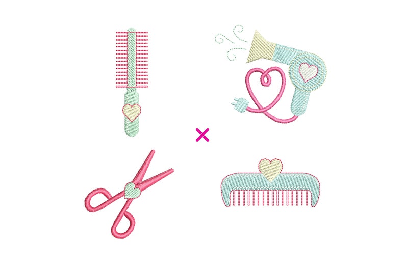 Mini Hairdressing Set Embroidery Design Hairdresser Etsy