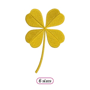 Può includere: Un ricamo a forma di trifoglio a quattro foglie giallo. Il design è disponibile in sei dimensioni.