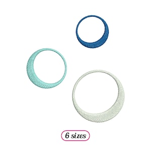 May include: Three embroidery designs of circles with a gradient of blue, green, and white. The designs are available in six sizes.