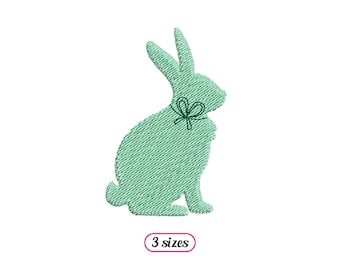Mini Sitting Bunny Machine Embroidery design - Cute Bunny with Bow Silhouette - Easter Rabbit Ribbon – Farm Animal Rabbit - INSTANT DOWNLOAD