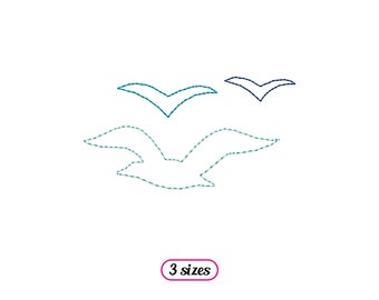 Mini Flying Seagulls Machine Embroidery design – Small Sea Gull Outline Quick Stitch– Beach Birds Silhouettes Linear - INSTANT DOWNLOAD