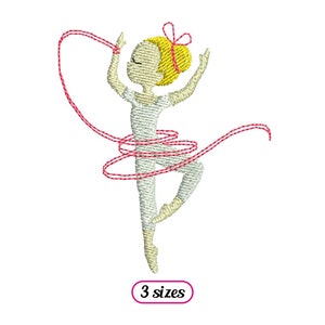 May include: Embroidered design of a ballerina with a red ribbon, in three sizes.