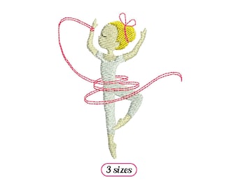 May include: Embroidered design of a ballerina with a red ribbon, in three sizes.