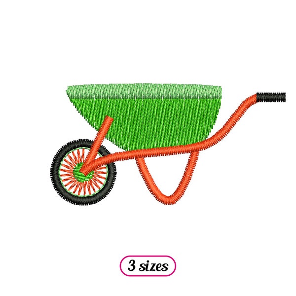 Mini Wheelbarrow Machine Embroidery design – Wheel Barrow Fill Stitch - Small Garden Tool – Gardening Plant Pattern Green - INSTANT DOWNLOAD