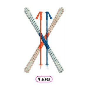 Motif de broderie machine Logo skis croisés avec bâtons - 4 tailles - TÉLÉCHARGEMENT IMMÉDIAT
