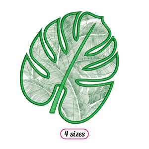 Monstera Leaf Applique Machine Embroidery design – Realistic Tropical Leaf Ribs Stem Applique – Detailed Veins Applique - INSTANT DOWNLOAD