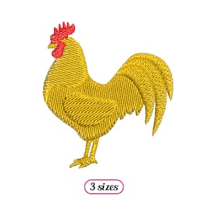 May include: A yellow rooster with a red comb and wattle. The rooster is standing on a white background. 3 sizes.