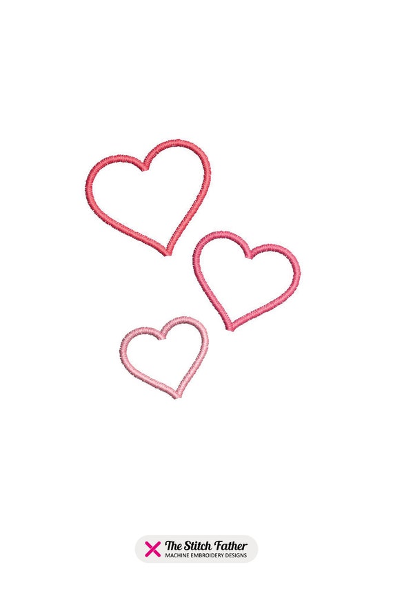 Mini Hearts Satin Outline Machine Embroidery Design Simple Linear Hearts  Group of Hearts Satin Tiny Hearts Shapes INSTANT DOWNLOAD 