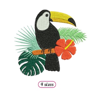 Toucan with Tropical Plants Machine Embroidery design - 4 sizes - INSTANT DOWNLOAD