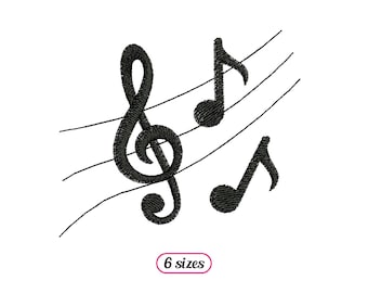 Mini Music Score Silhouette Machine Embroidery design - Musical Notes and Treble Clef Silhouette – Music Notes and G Clef - INSTANT DOWNLOAD