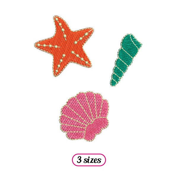 Mini Group of Seashells Machine Embroidery - Cute Tiny Shells and Starfish – Colorful Seashells - Summer Marine Pattern - INSTANT DOWNLOAD