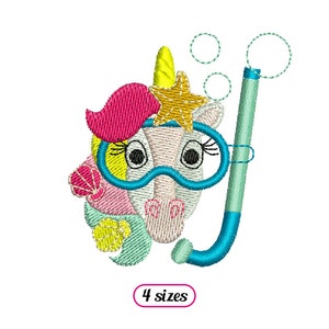 Motif de broderie Machine Licorne avec masque de plongée - 4 tailles - TÉLÉCHARGEMENT IMMÉDIAT