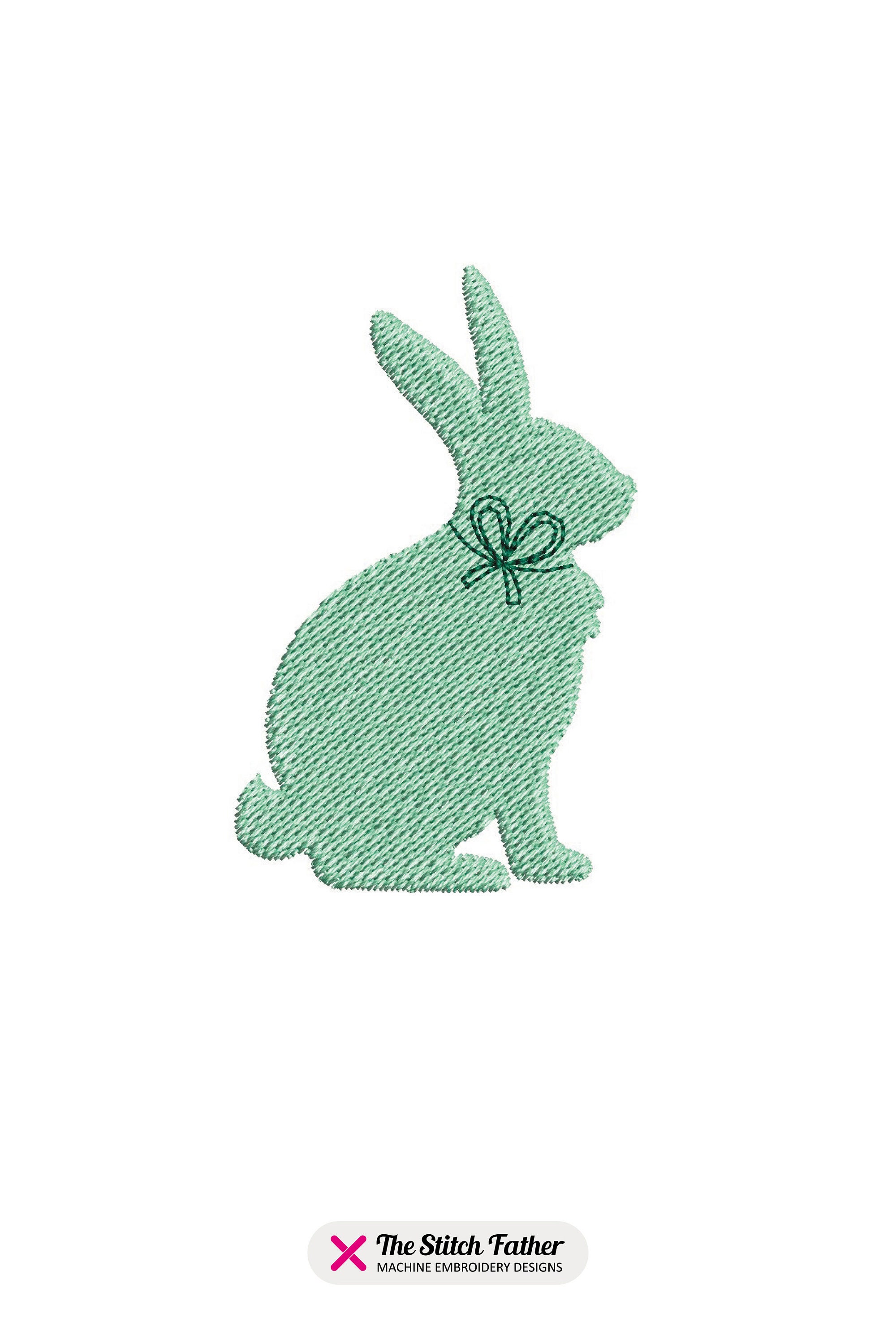 ミニサイズの座ったウサギの刺繍デザイン - リボンのシルエットが