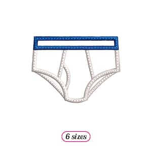 May include: White underwear with a blue waistband.  The underwear is outlined in white stitching.  6 sizes.