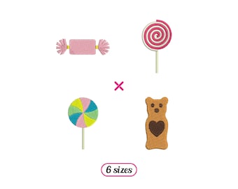 Candy Set Machine Embroidery Designs – Chocolate Candy, Round Lollipops, Chocolate Gummy Bear - 6 sizes - INSTANT DOWNLOAD