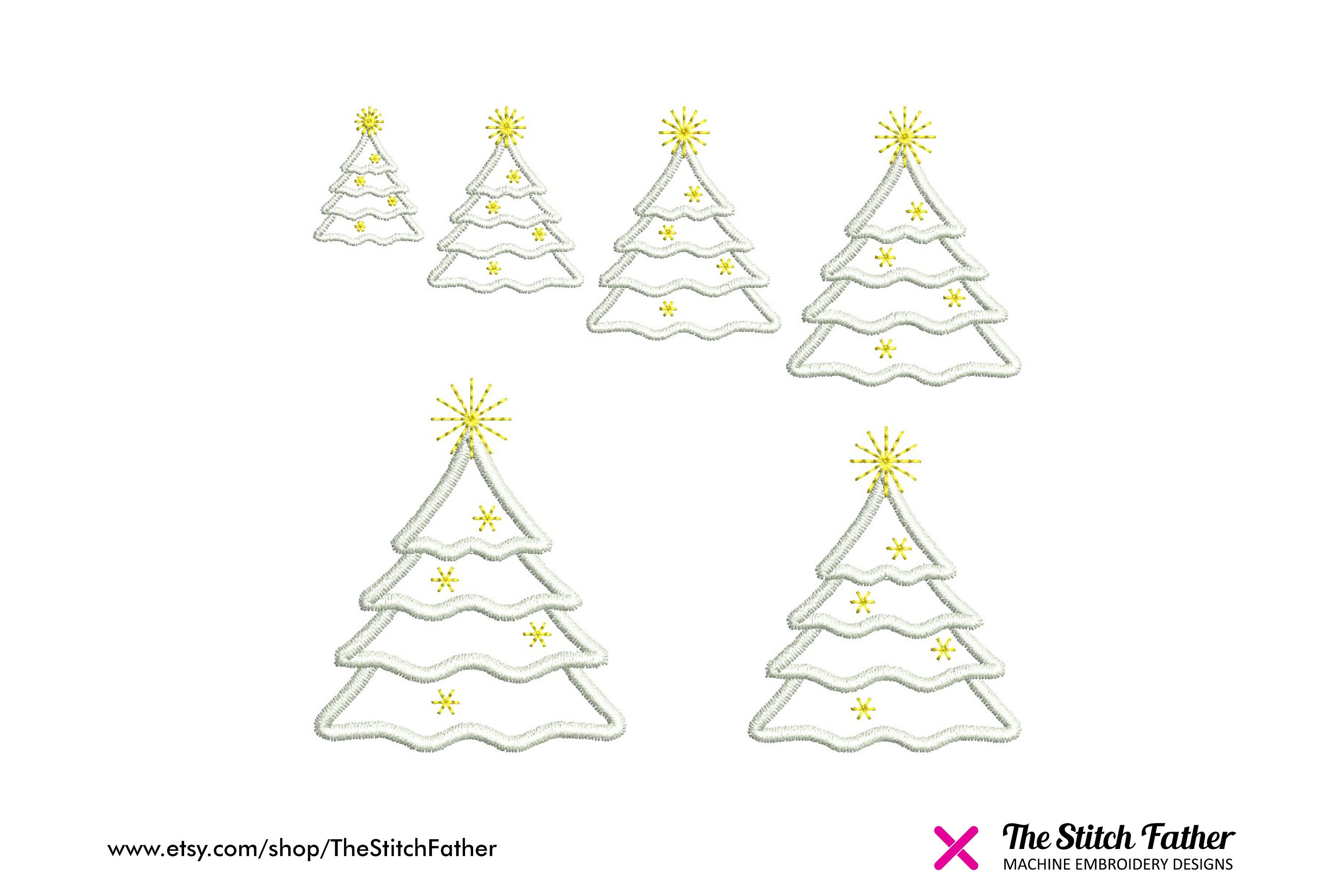 Mini Christmas Tree Machine Embroidery Design Decorated Fir Etsy