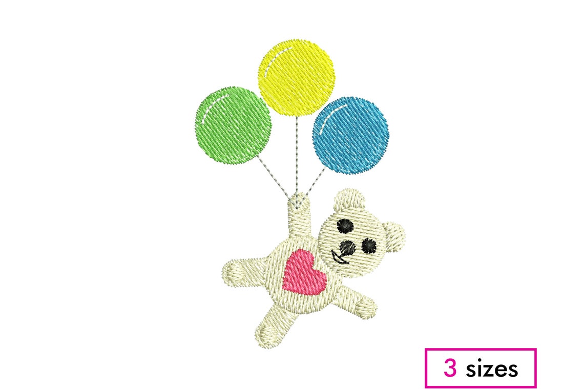 Mini Teddy Bear Balloon Machine Embroidery design Cute Teddy | Etsy