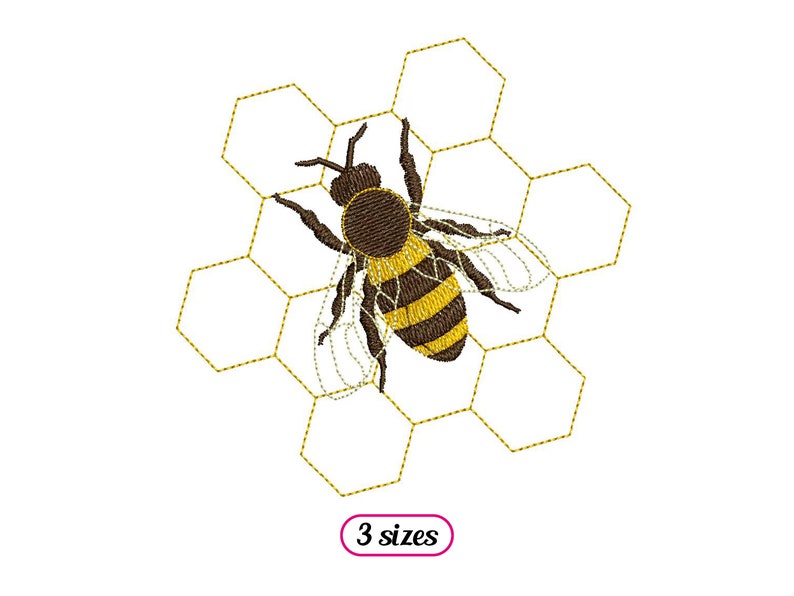 Mini Bee on Honeycomb Machine Embroidery Design - 3 Sizes - INSTANT ...
